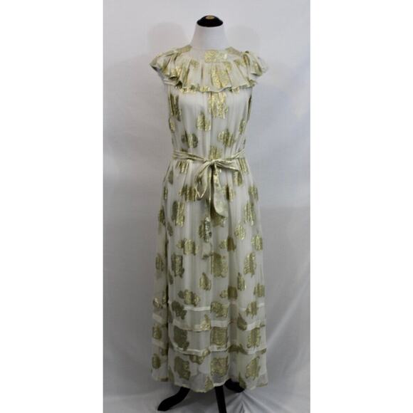 Saule Parc Dresses & Skirts - SAULE PARC Sz L Large Noelle Ivory Gold Embroidered Maxi Dress NWT